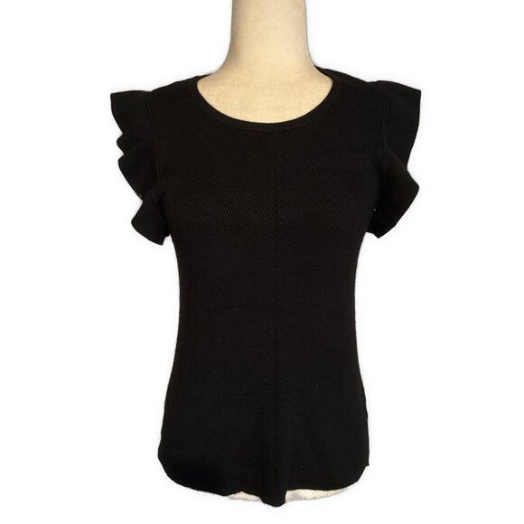 Tahari Solid Black Rubber Knit Crew Neck Tank Top Sweater Medium - Picture 1 of 4